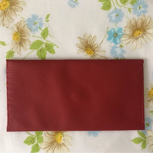 Handmade Genuine Leather Red Wallet Clutch with Gold Button - Picture 5 of 5